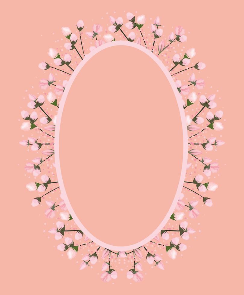 flowers buds painting around oval frame vector design