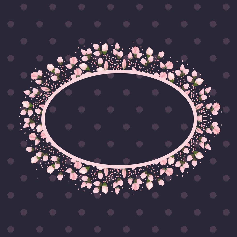 flowers buds painting around oval frame vector design