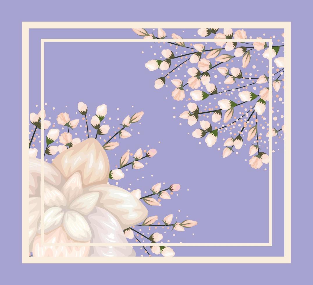 frame with white flower and buds painting vector design