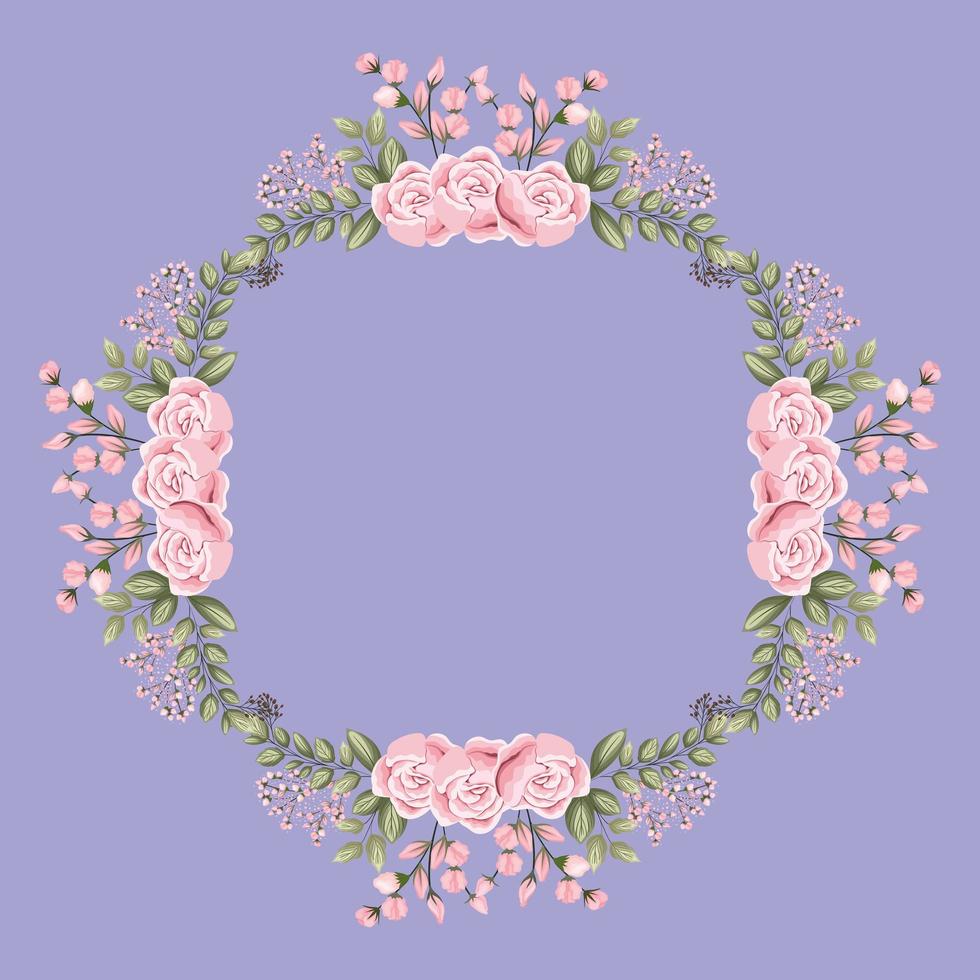 pink rose flowers and leaves painting frame vector design