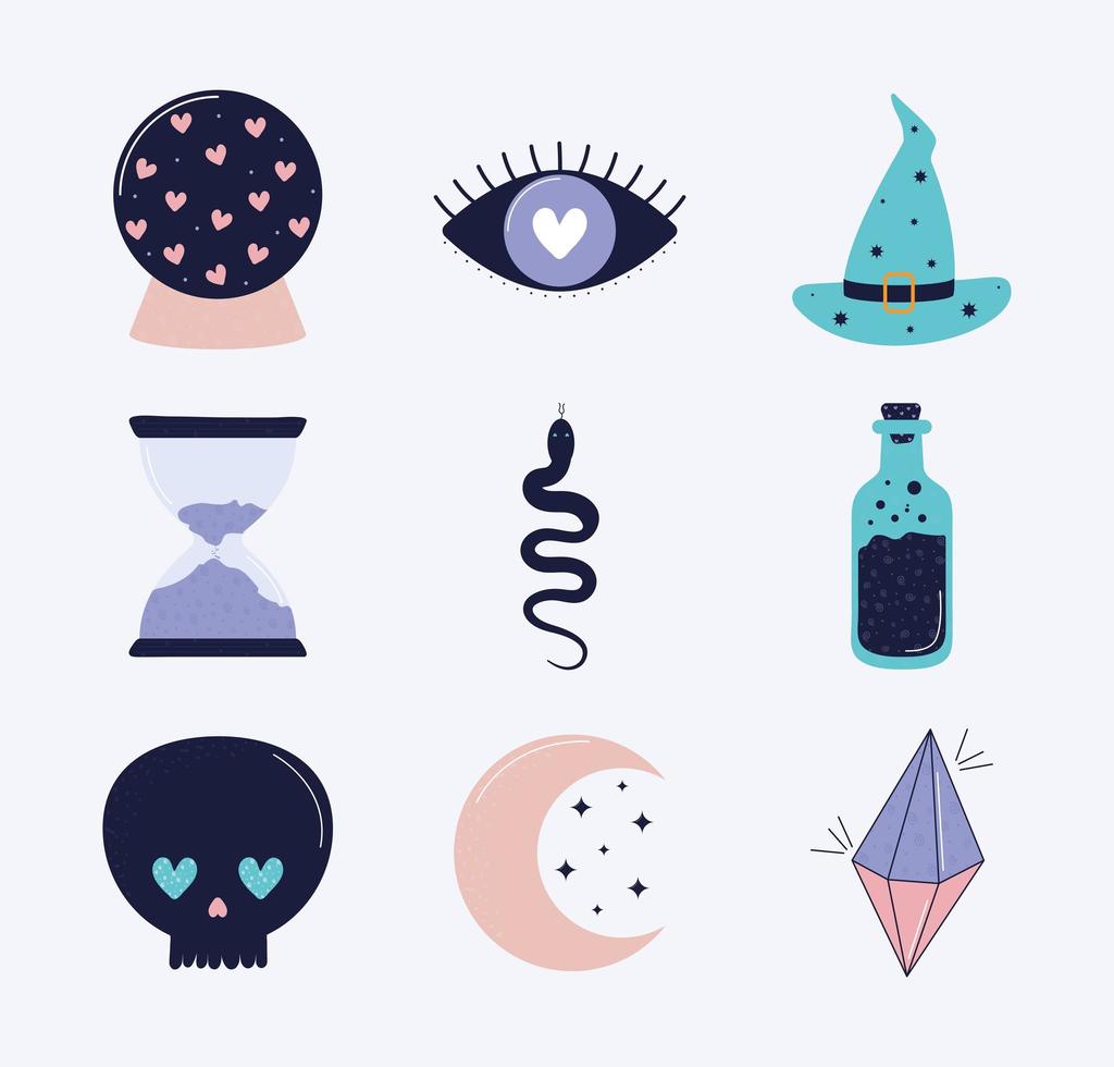 nine magic items vector