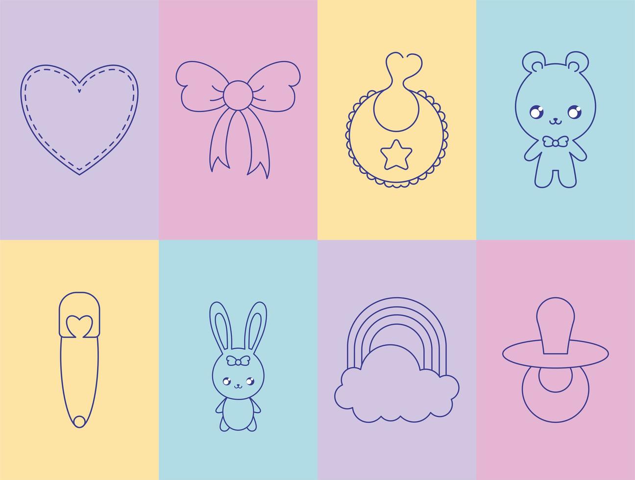 eight baby items vector