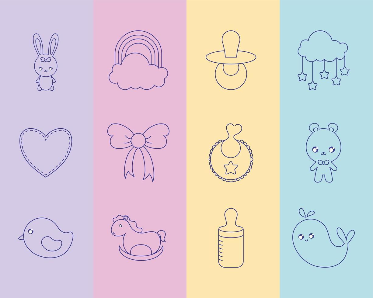 twelve baby items vector