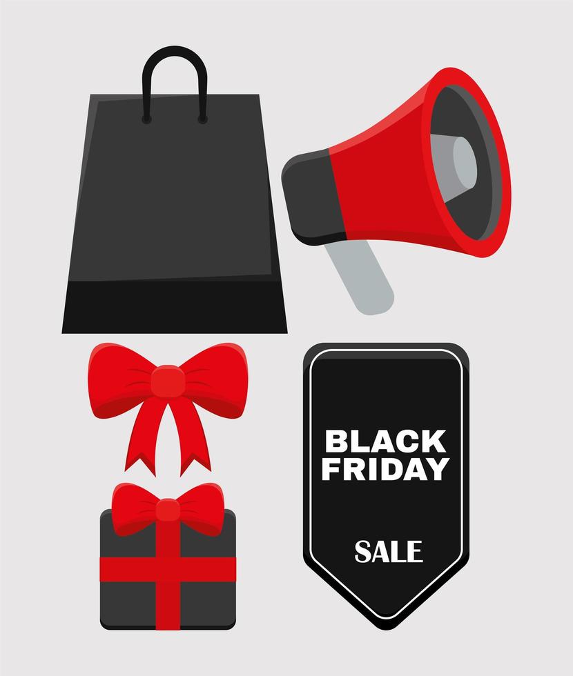 five black fridays items vector