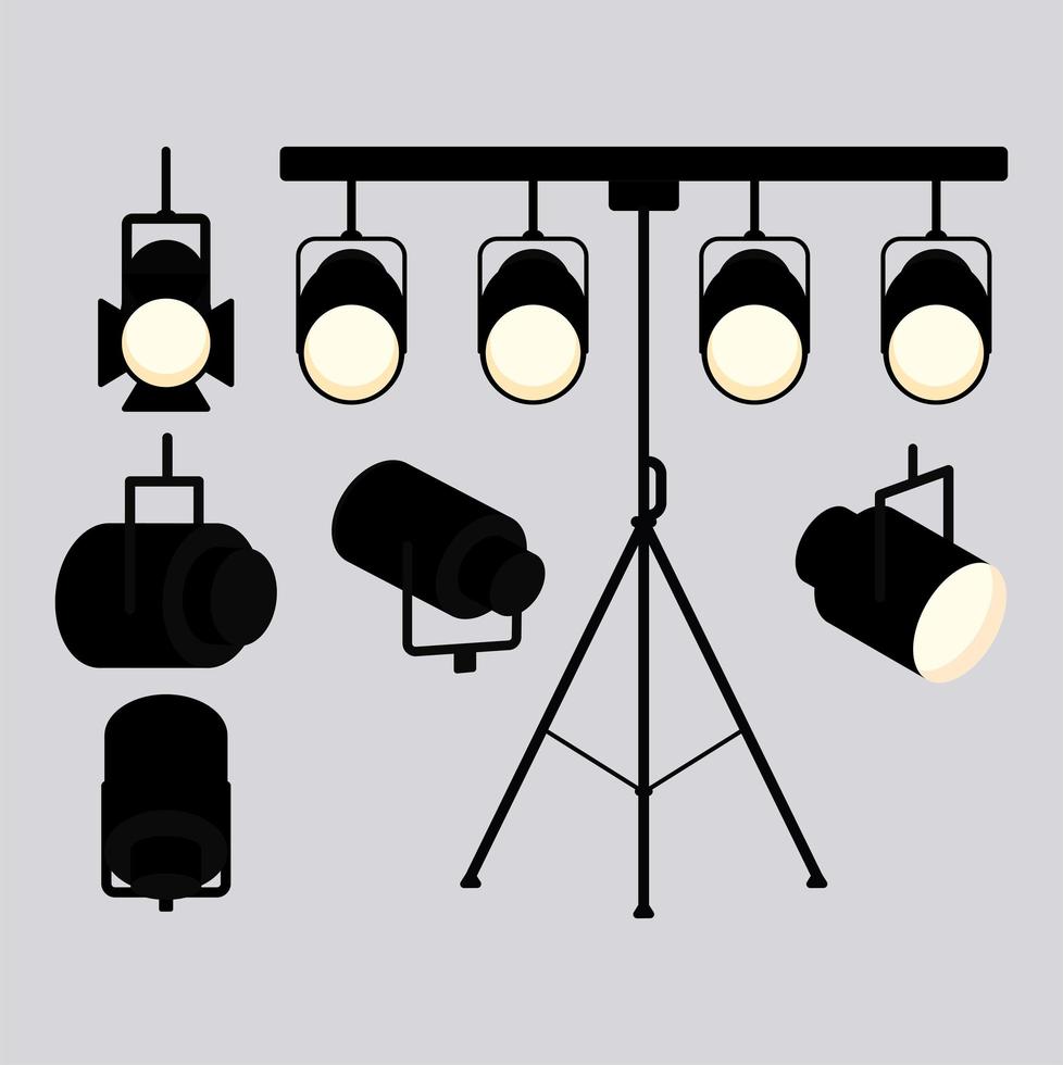 six spotlight reflector icons vector