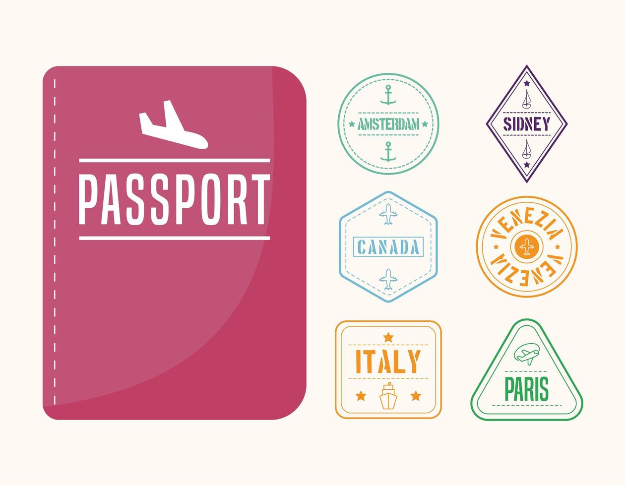 passport and international stamps vector