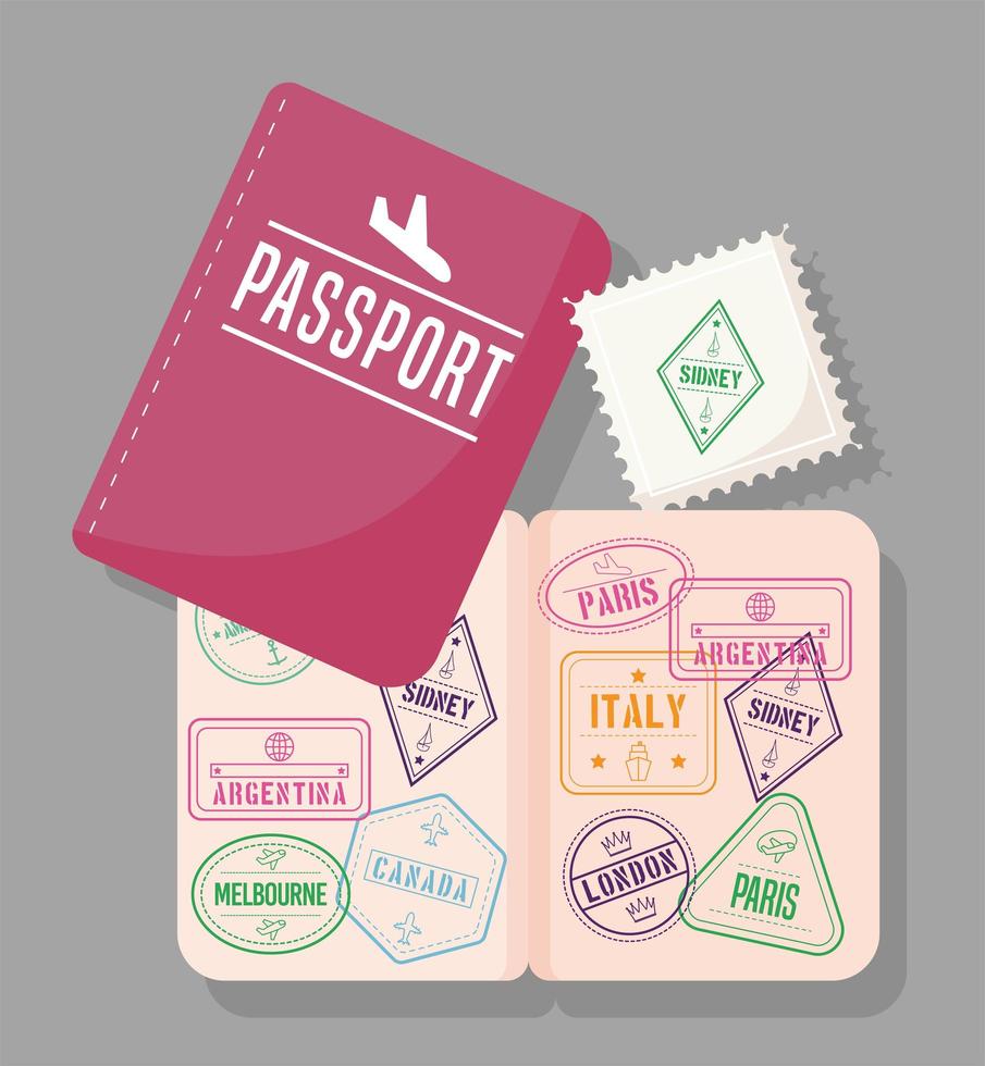 pasaporte con sellos internacionales vector