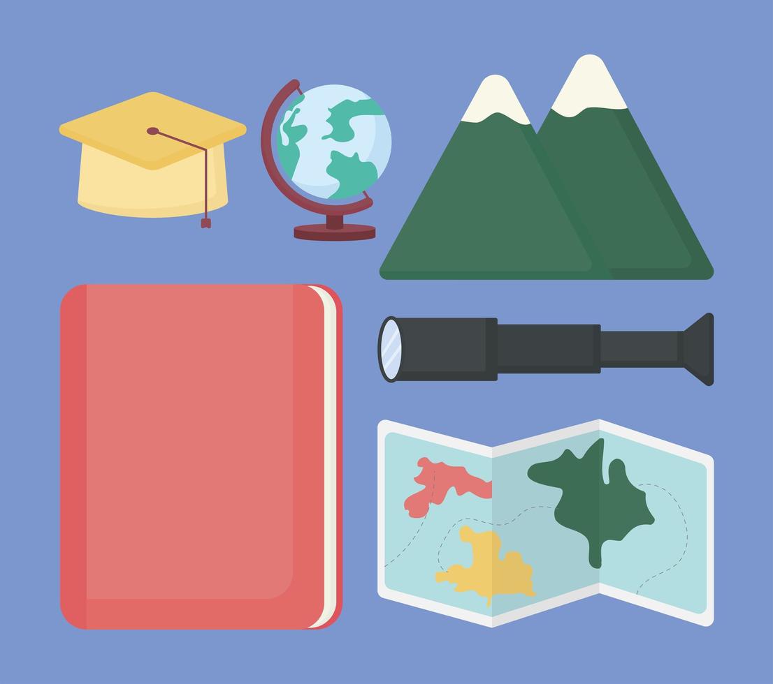 seis iconos de geografía vector