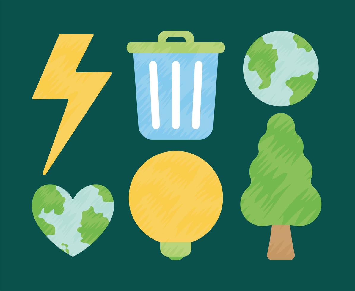 six sustainable items vector