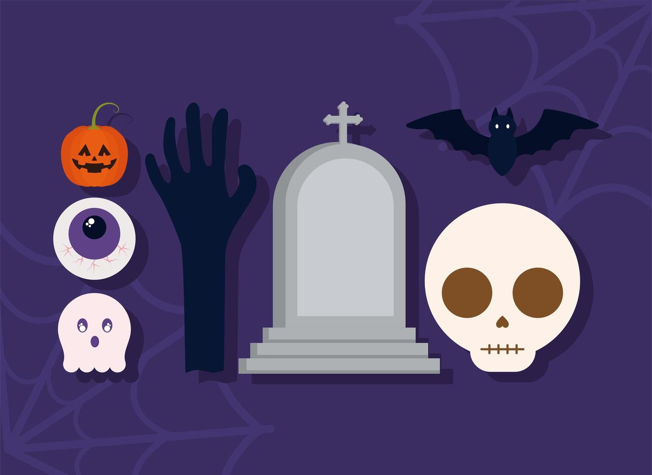 seven halloween items vector