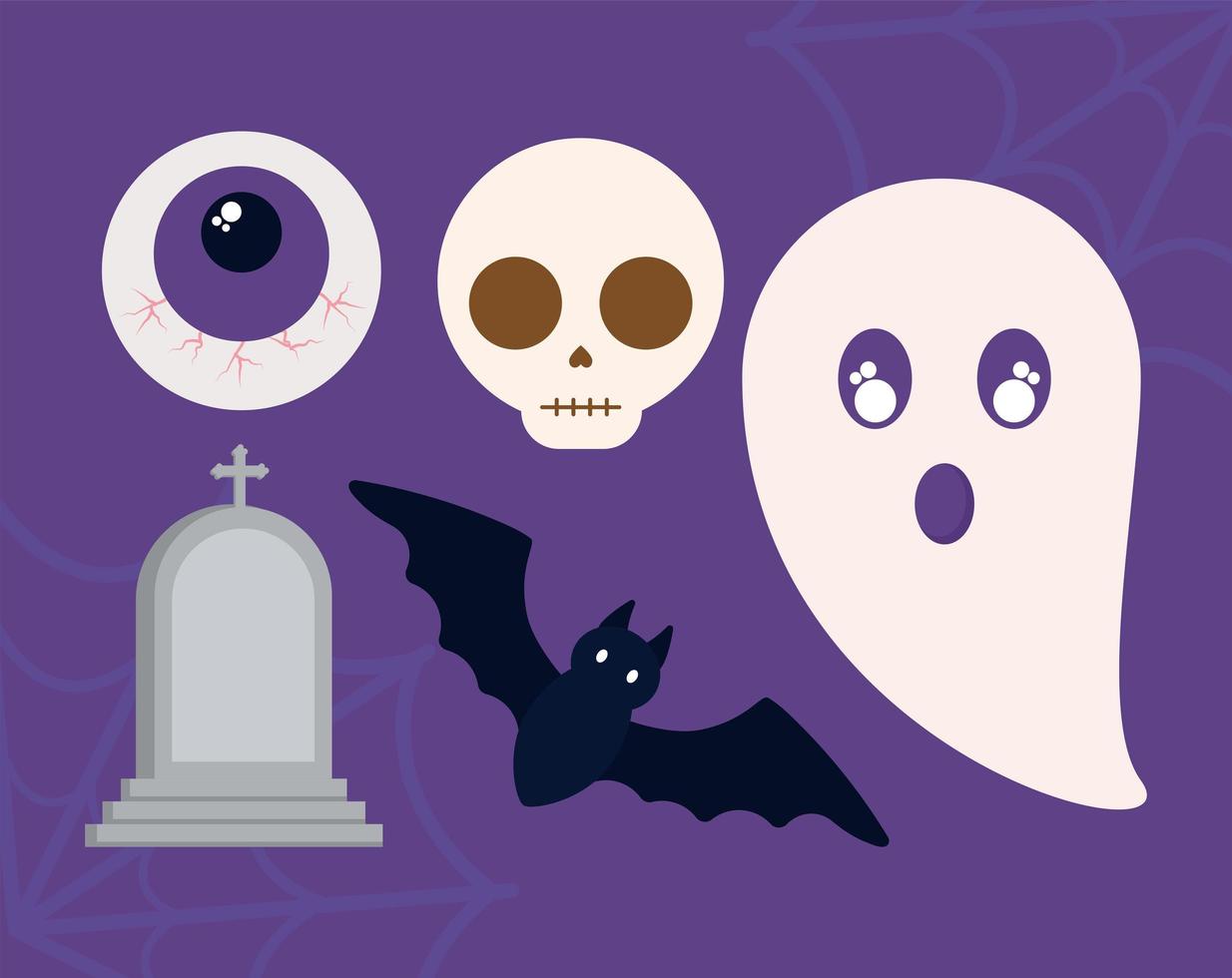 five halloween items vector