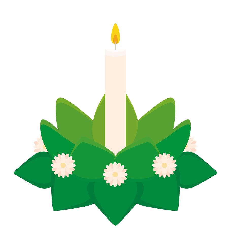 candle with leaves decoration vector