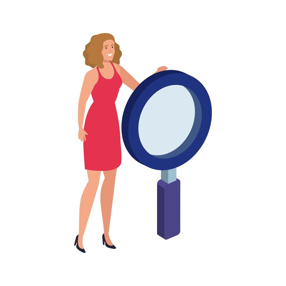 beautiful woman with magnifying glass isolated icon vector