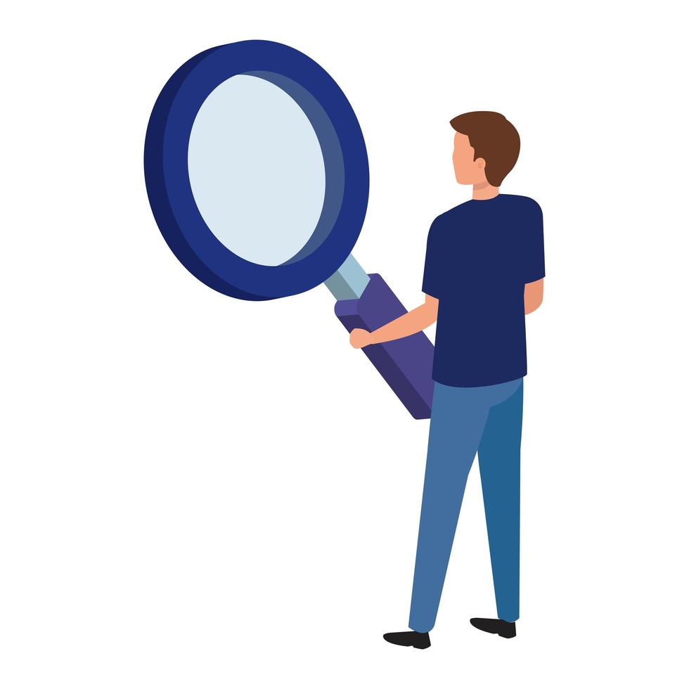 back young man with magnifying glass isolated icon 4309708 Vector Art ...