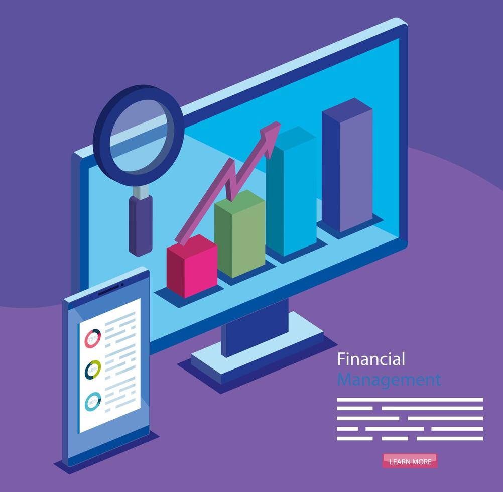 financial management with computer and icons vector