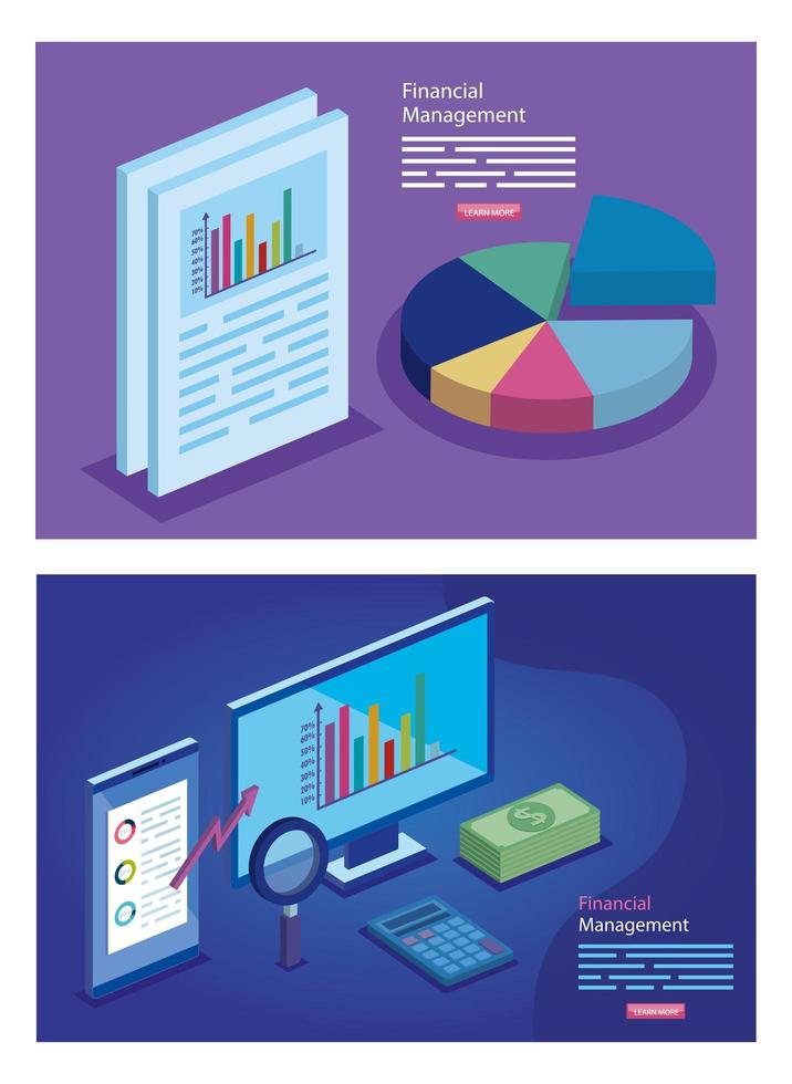 set poster of financial management with icons vector