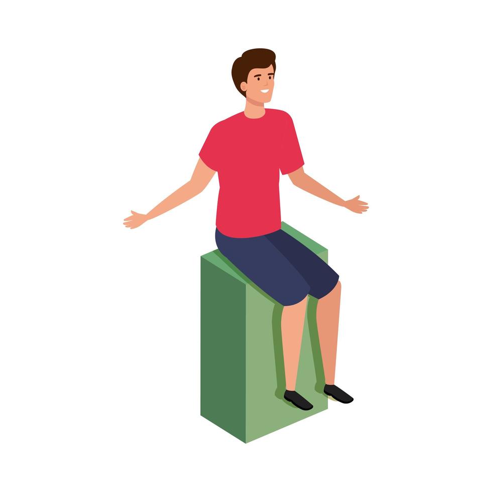 young man sitting isolated icon vector