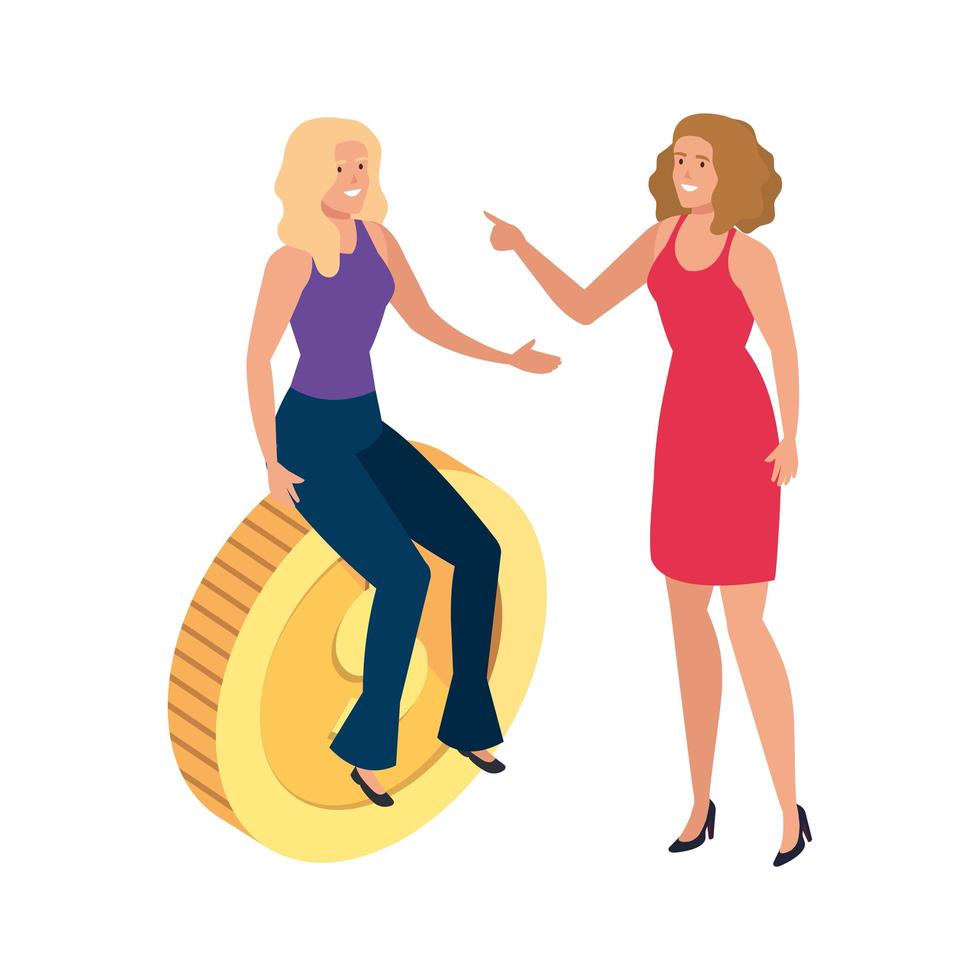 beautiful women with coin isolated icon vector