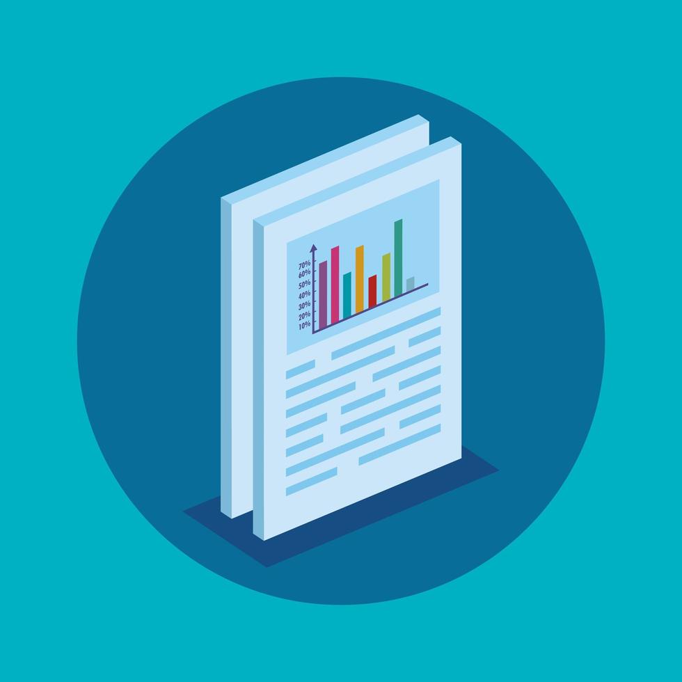 document with bars statistical graph isolated icon vector
