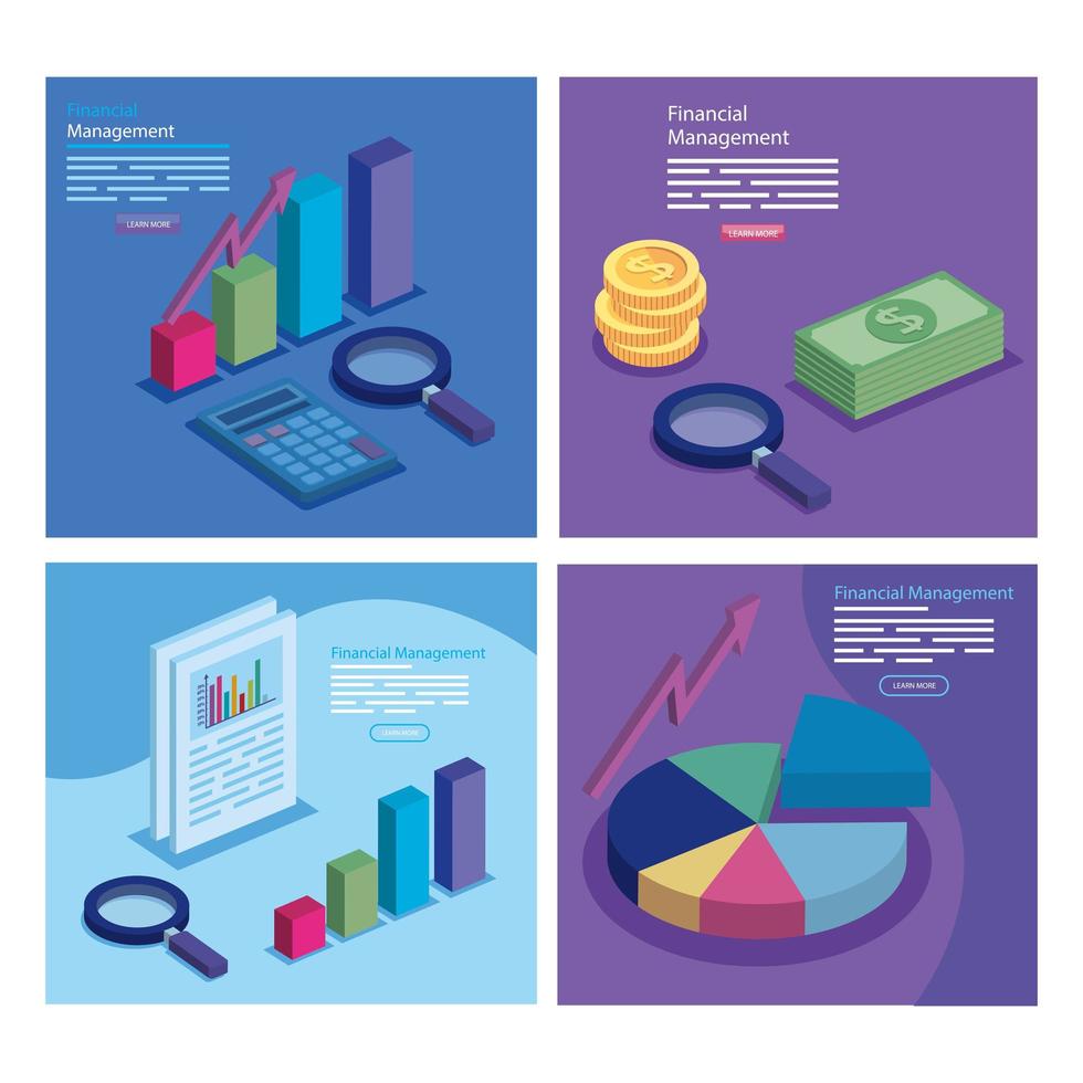 set poster of financial management with icons vector