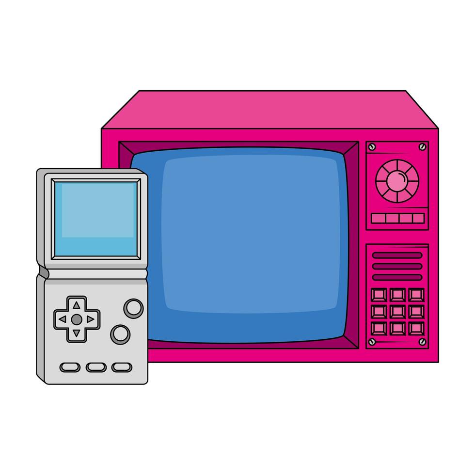 tv with video game handle nineties style vector