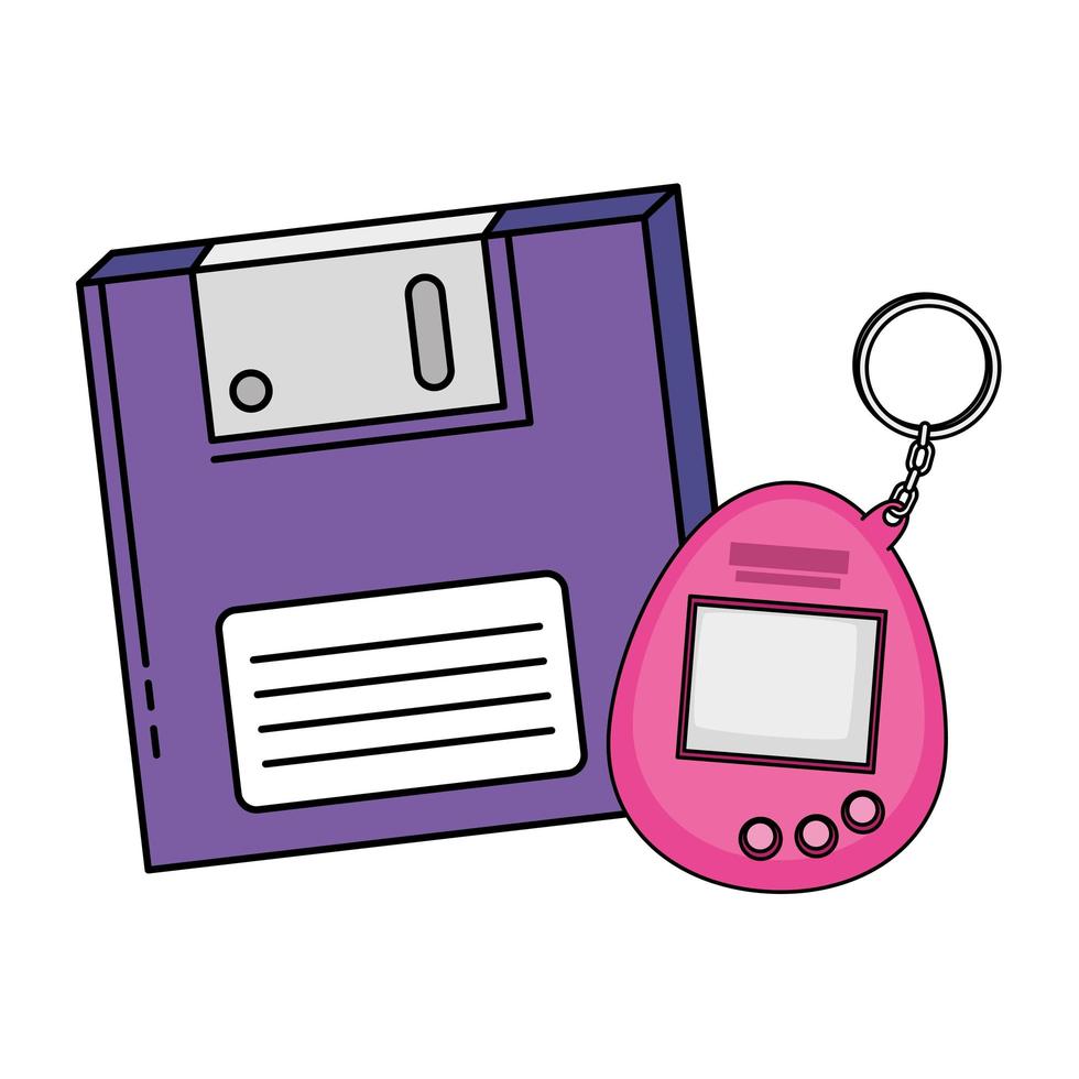 floppy with video game mascot nineties retro style vector