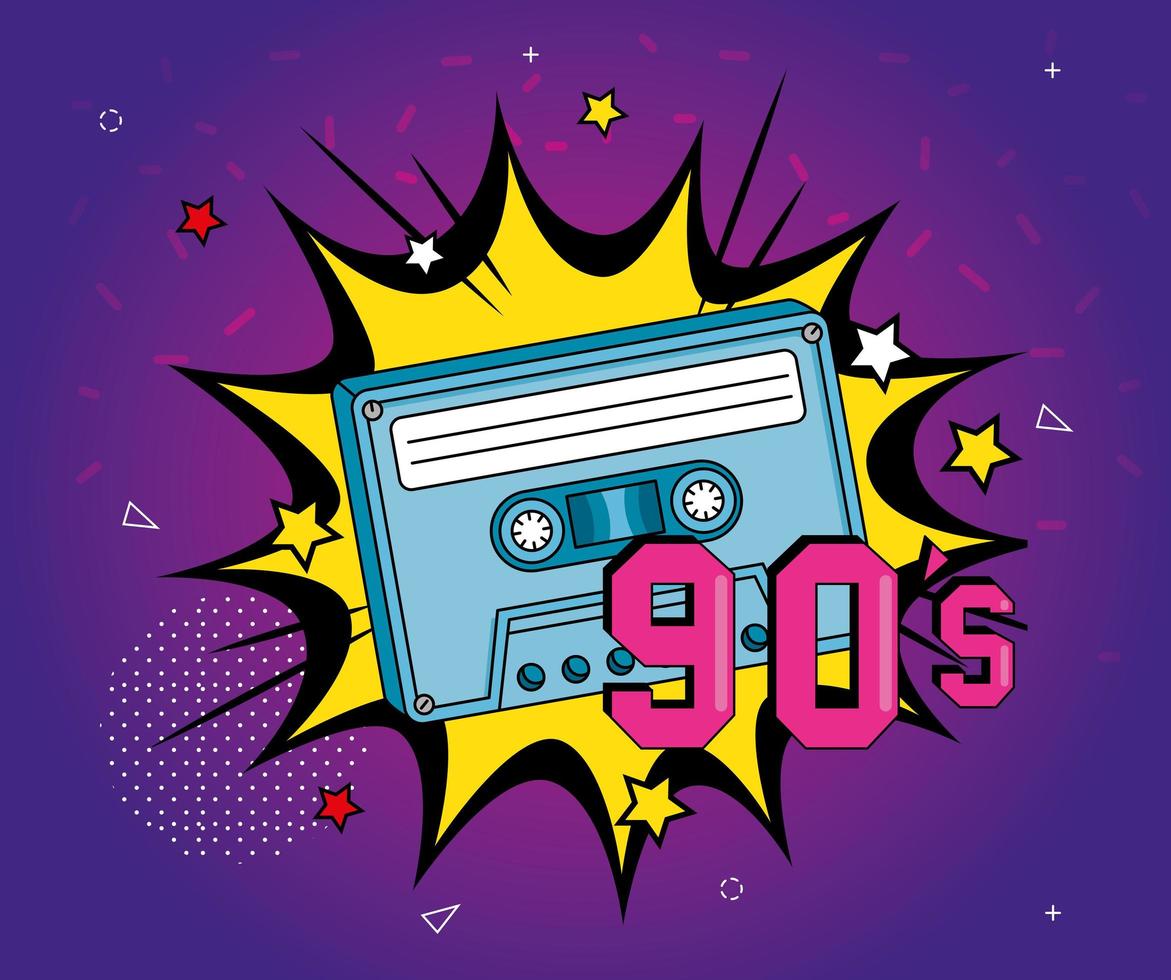 cassette of nineties in explosion pop art style vector