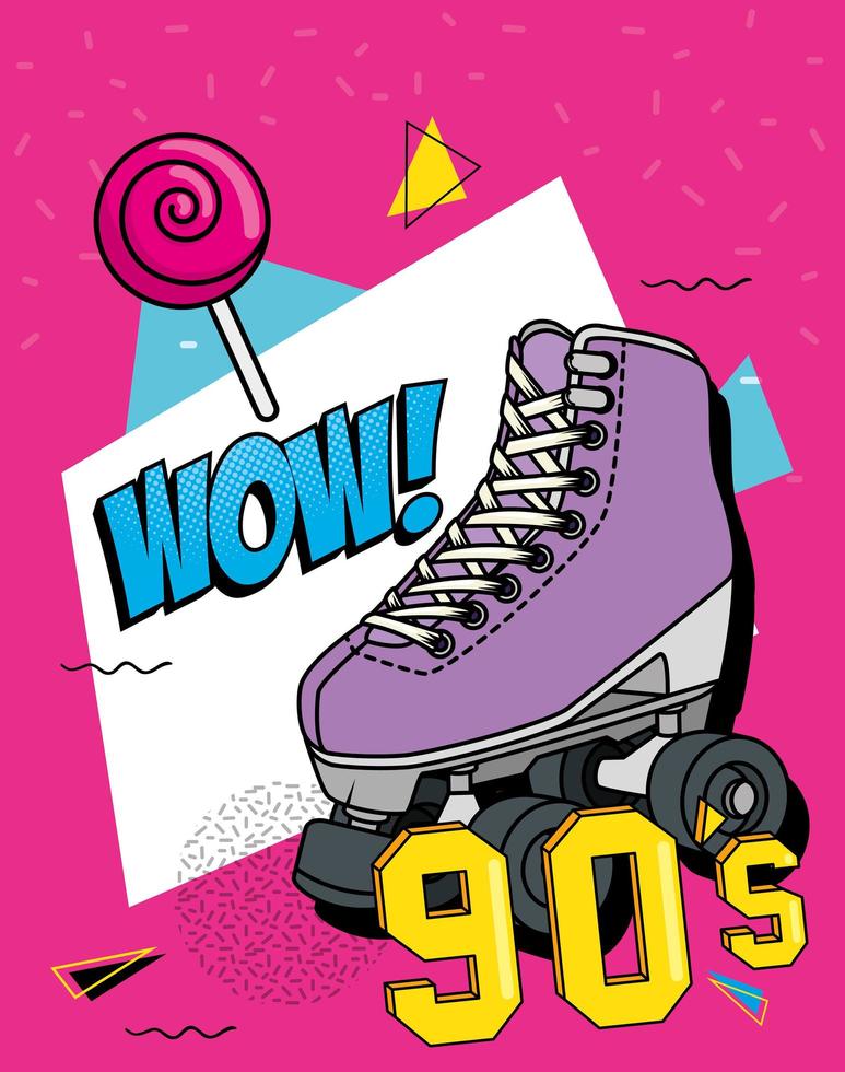 roller skate of nineties with wow expression vector