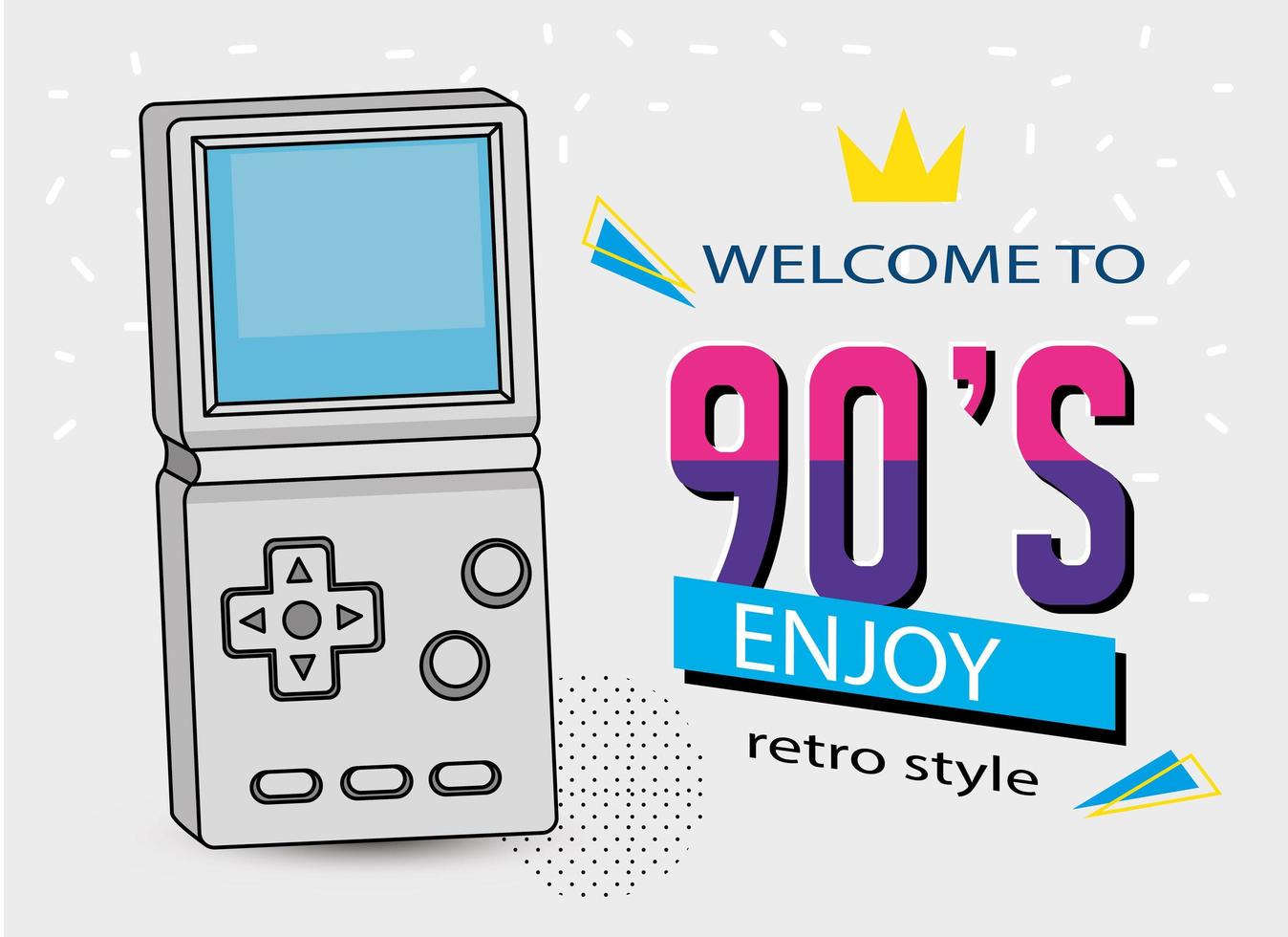 cartel de bienvenida a los noventa con mango de videojuego vector