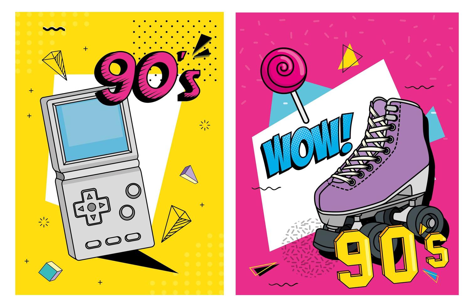 Establecer cartel de estilo retro de los noventa con iconos vector