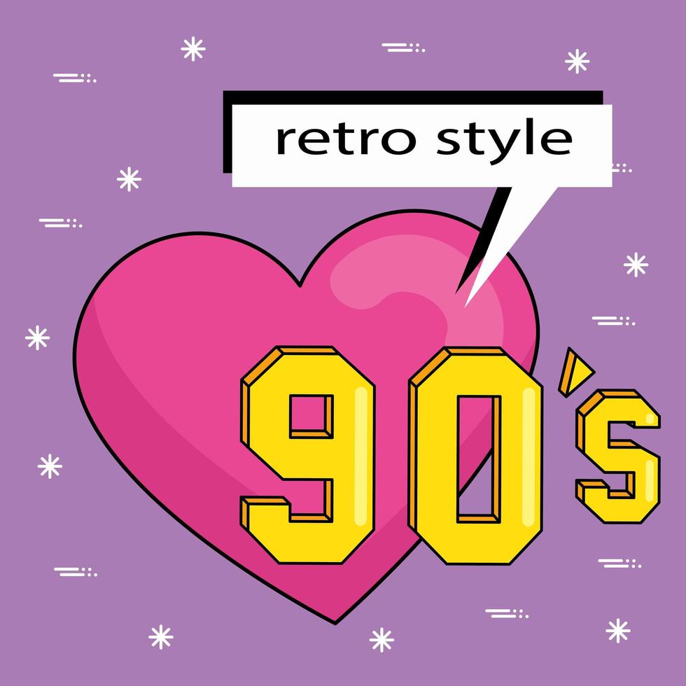 heart with nineties lettering and speech bubble vector