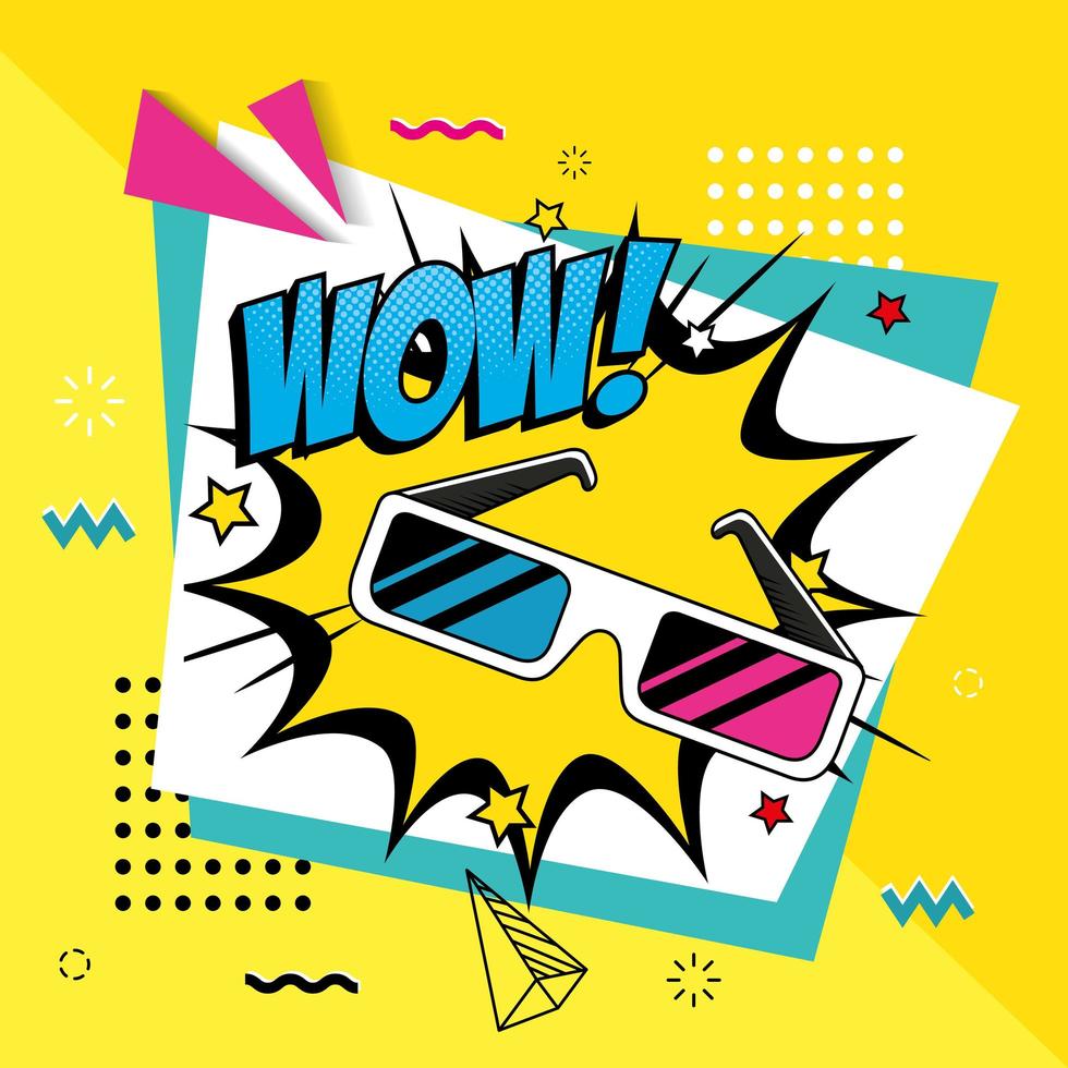 eyeglasses of nineties with wow expression vector