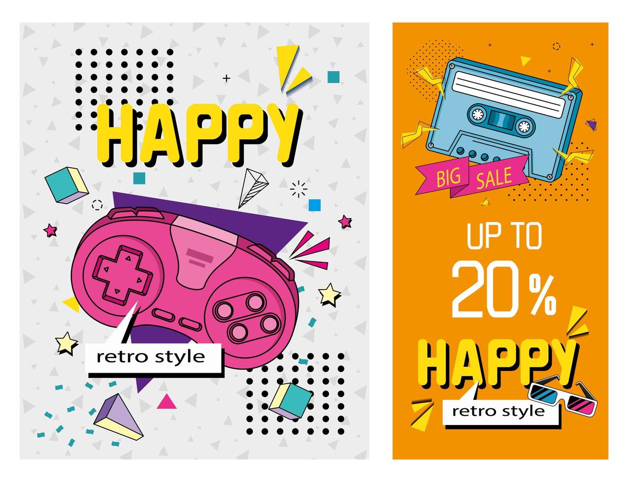 set poster of nineties retro style with icons vector