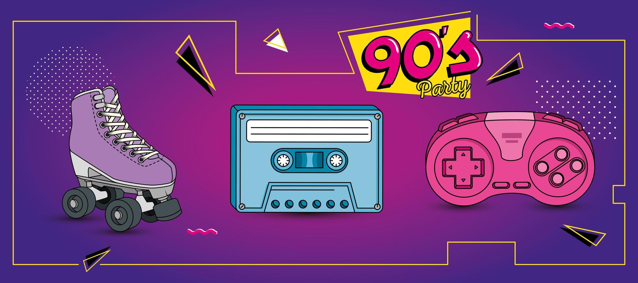 set icons of nineties retro style vector