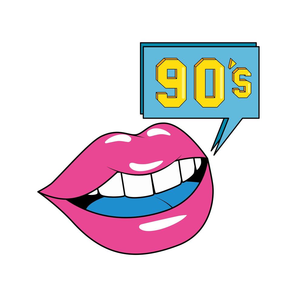 nineties sign with lips retro style isolated icon vector