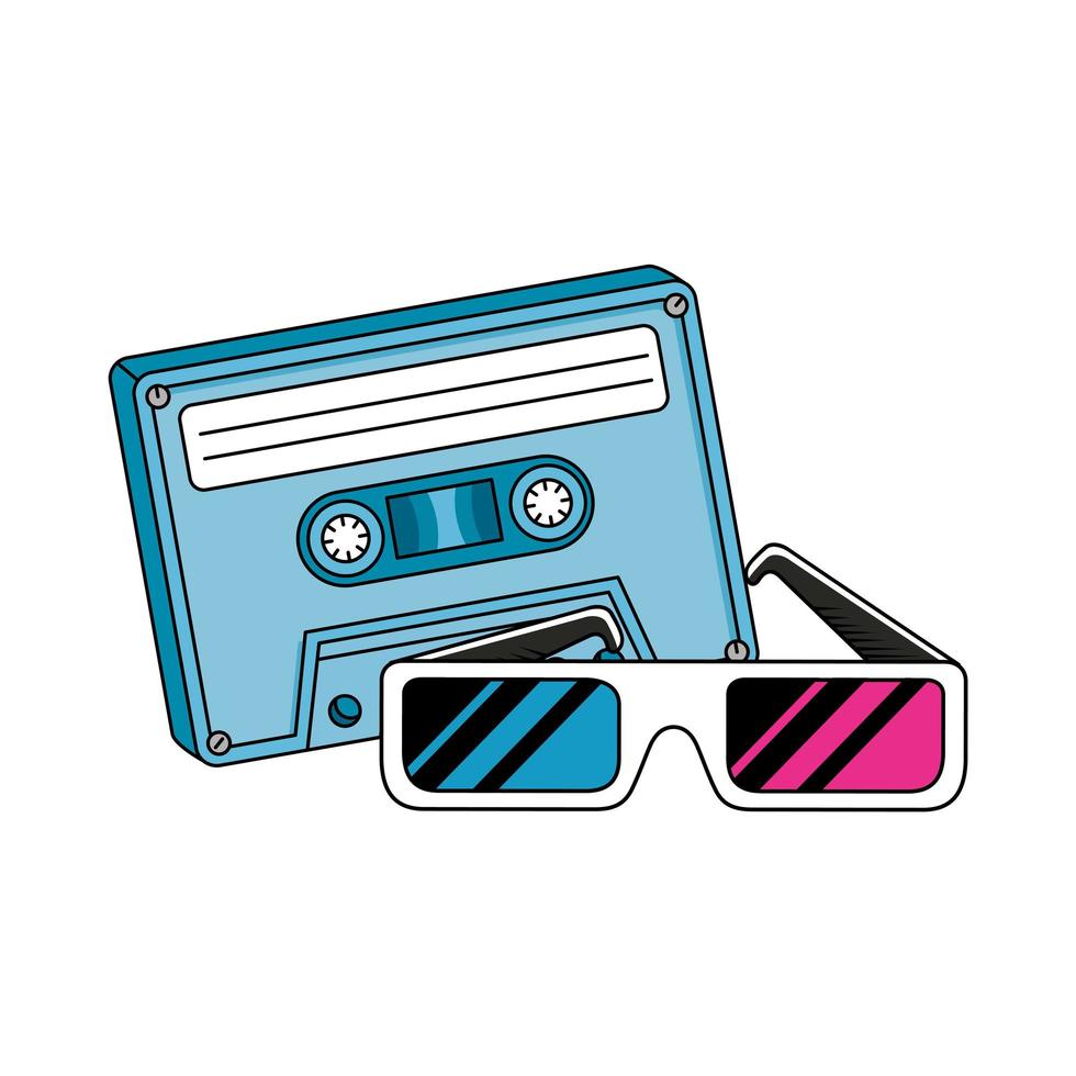 cassette with glasses nineties retro isolated icon vector