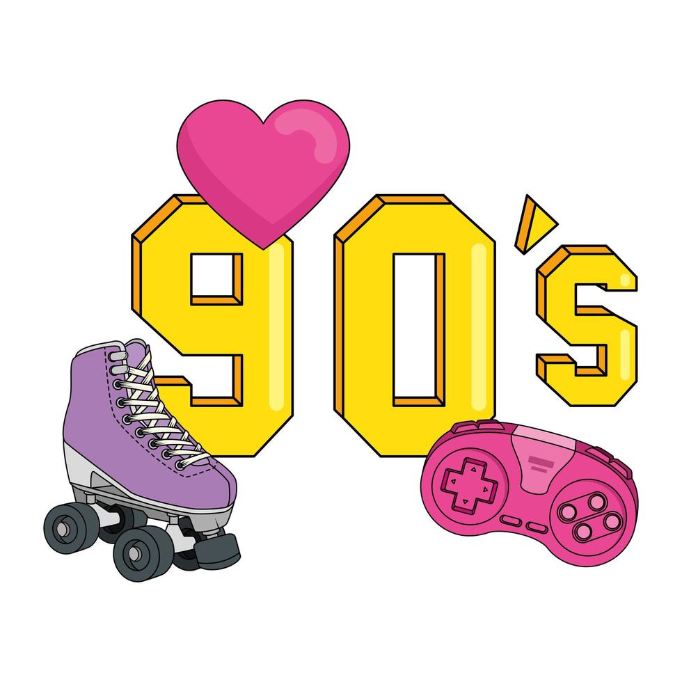 roller skate with control video game nineties retro vector