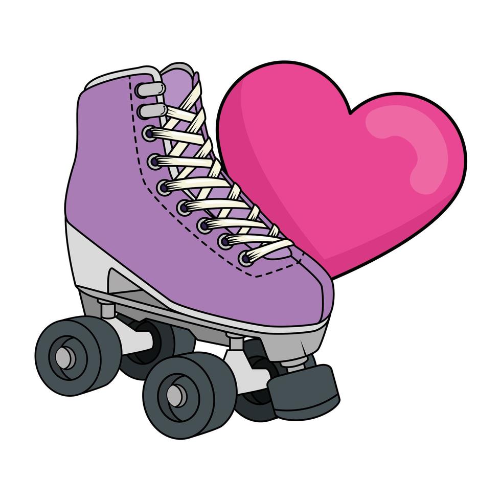 roller skate with heart nineties retro isolated icon vector