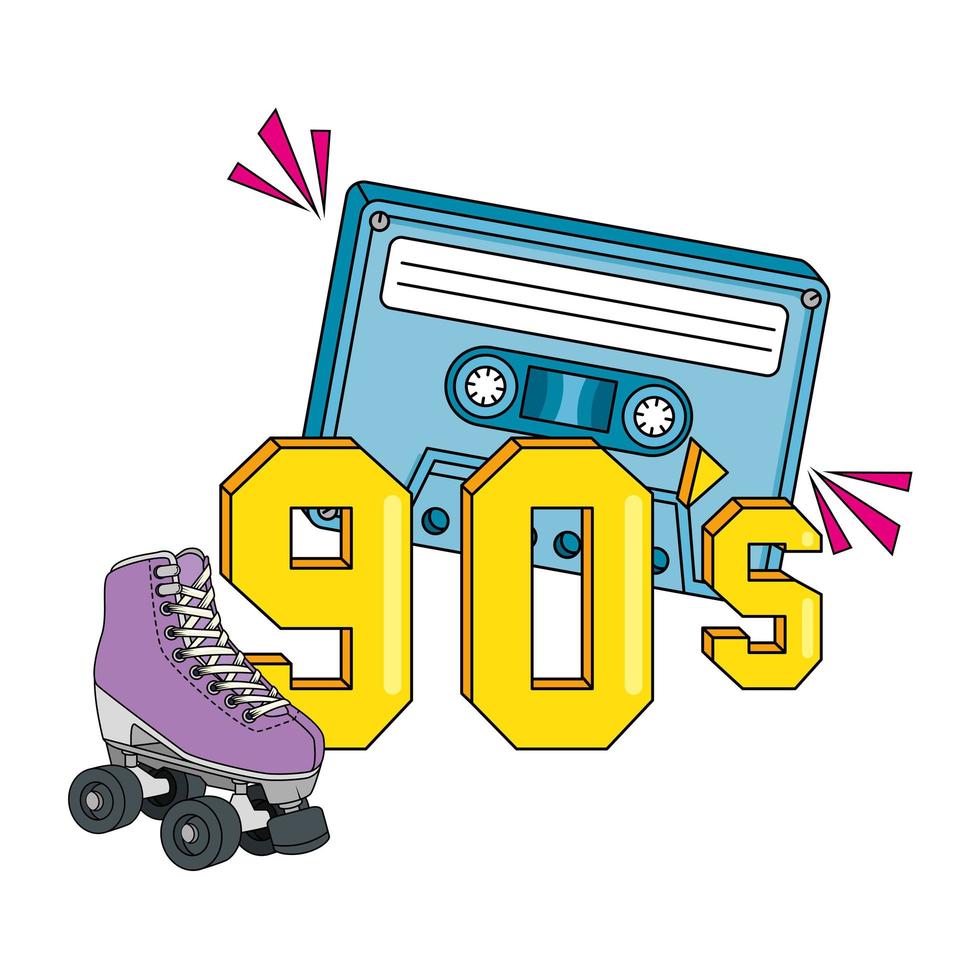 roller skate with cassette nineties retro isolated icon vector