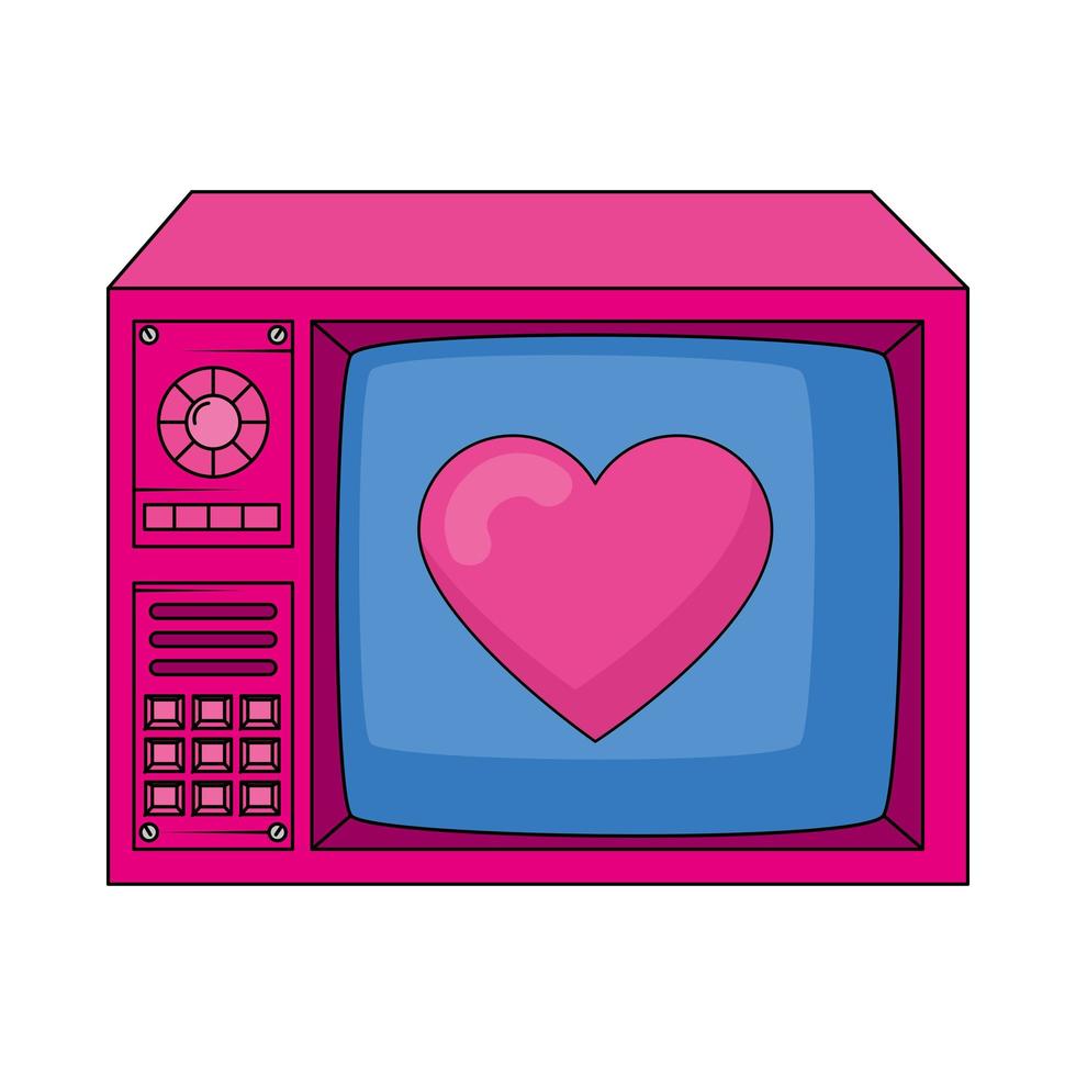 tv with heart nineties retro style isolated icon vector