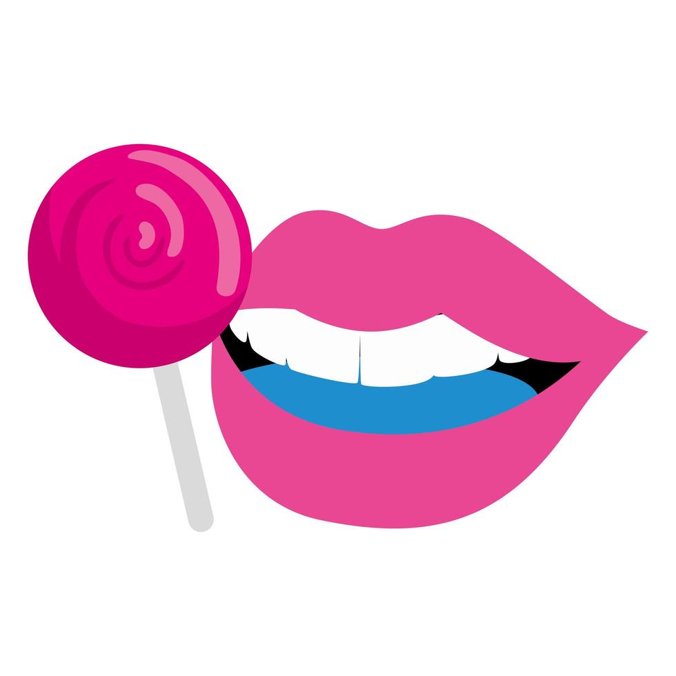 labios sexy con piruleta icono aislado vector