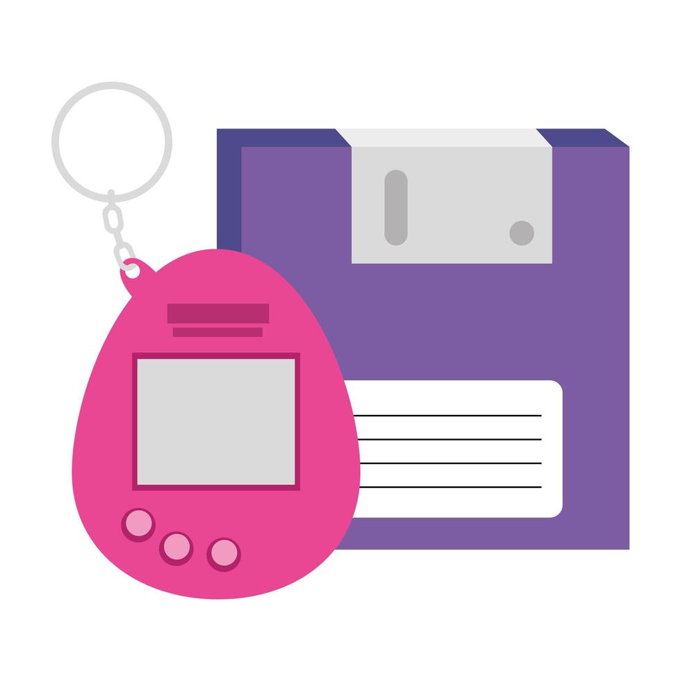 floppy with video game mascot nineties retro style vector