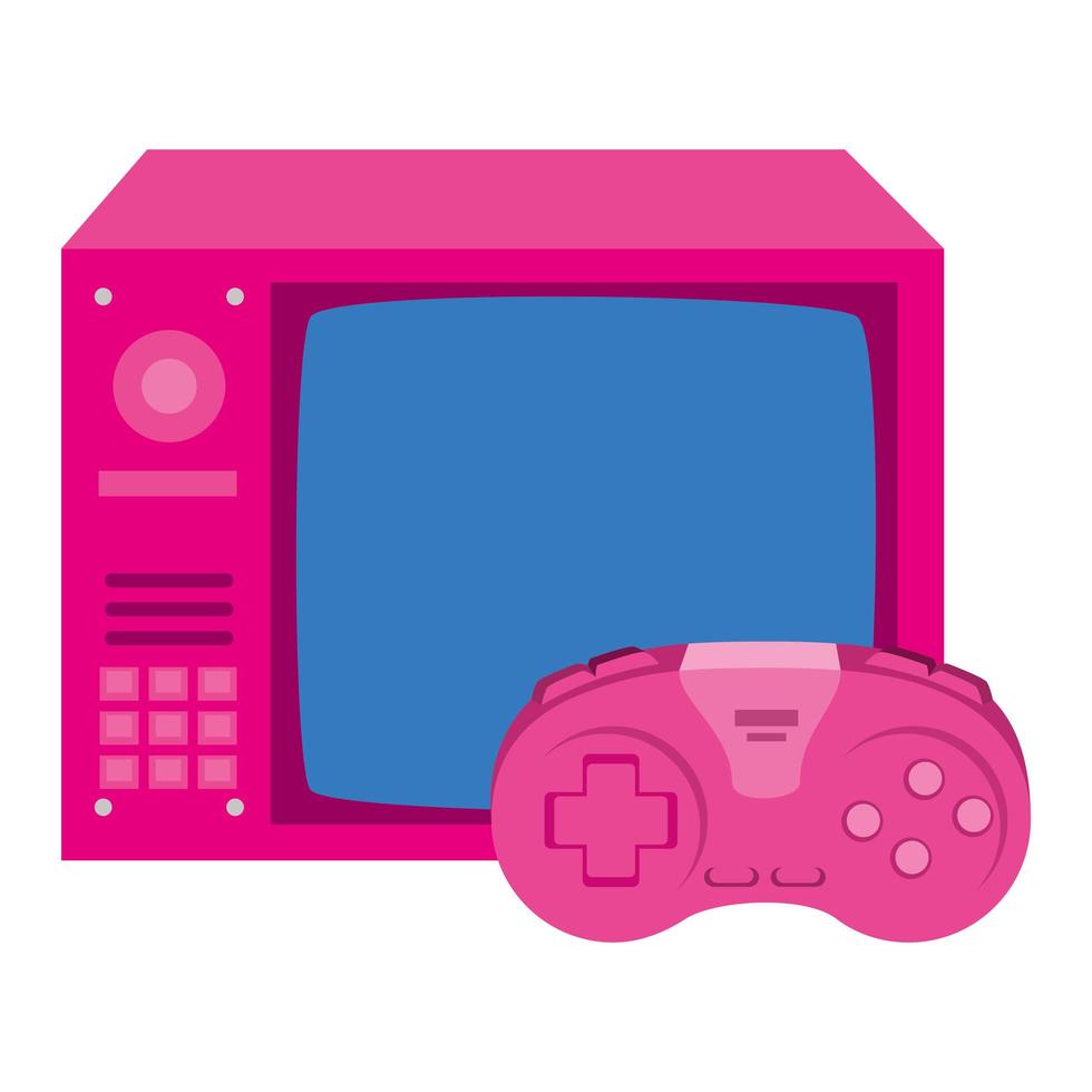 tv of nineties with control game isolated icon vector