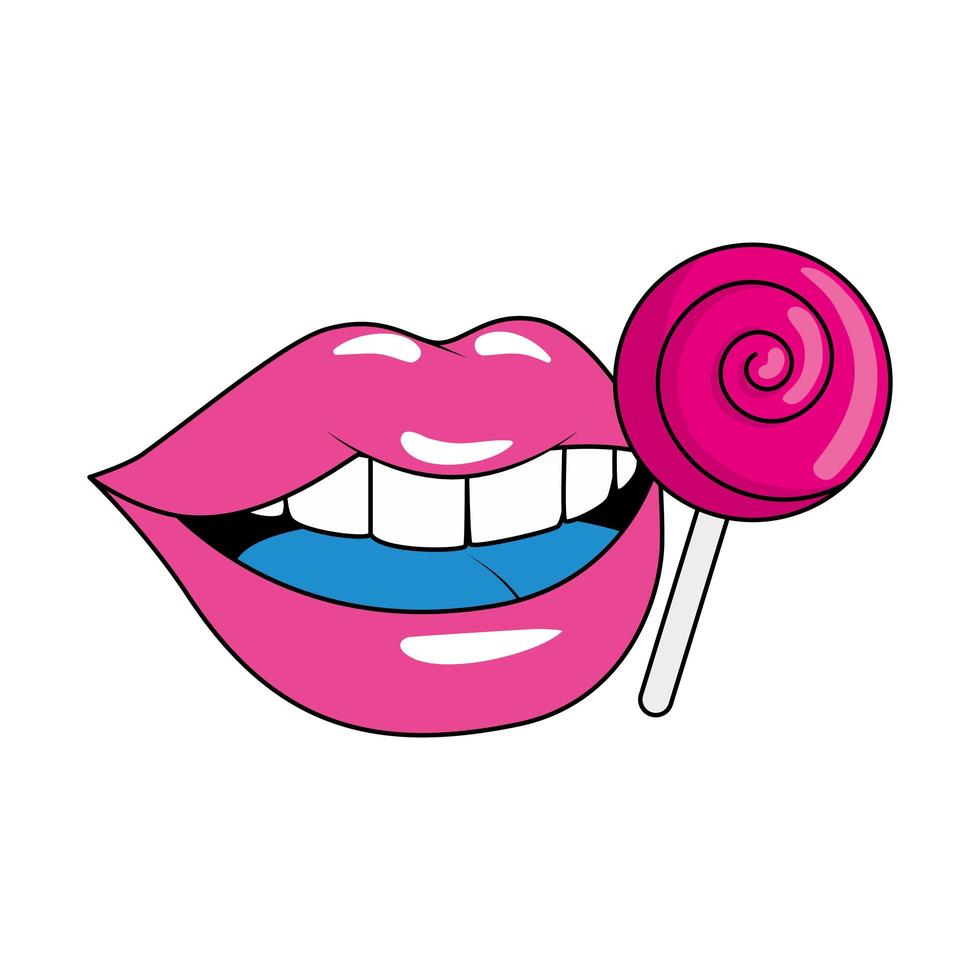 sexy lips with lollipop isolated icon vector