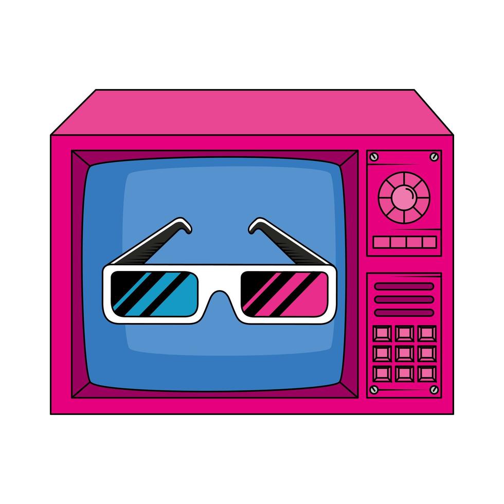 tv with glasses of nineties retro style isolated icon vector