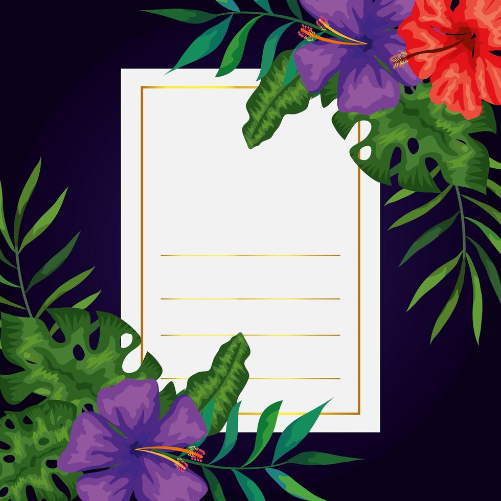 card with flowers and leafs nature vector