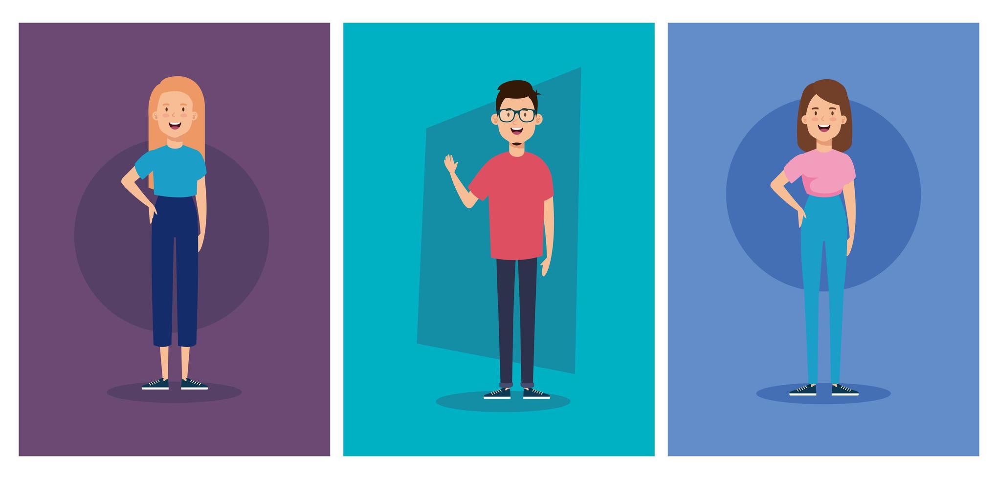 group of young people avatar characters vector