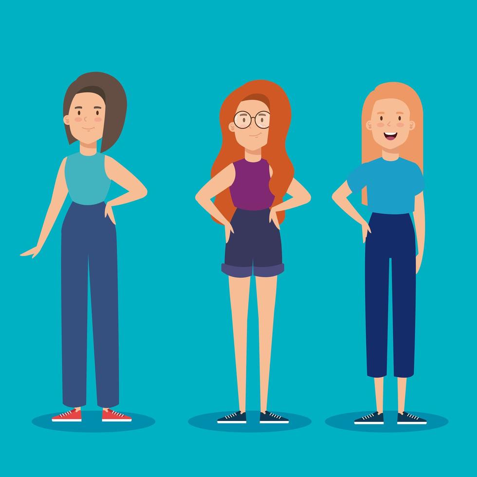 group of young women avatar characters vector