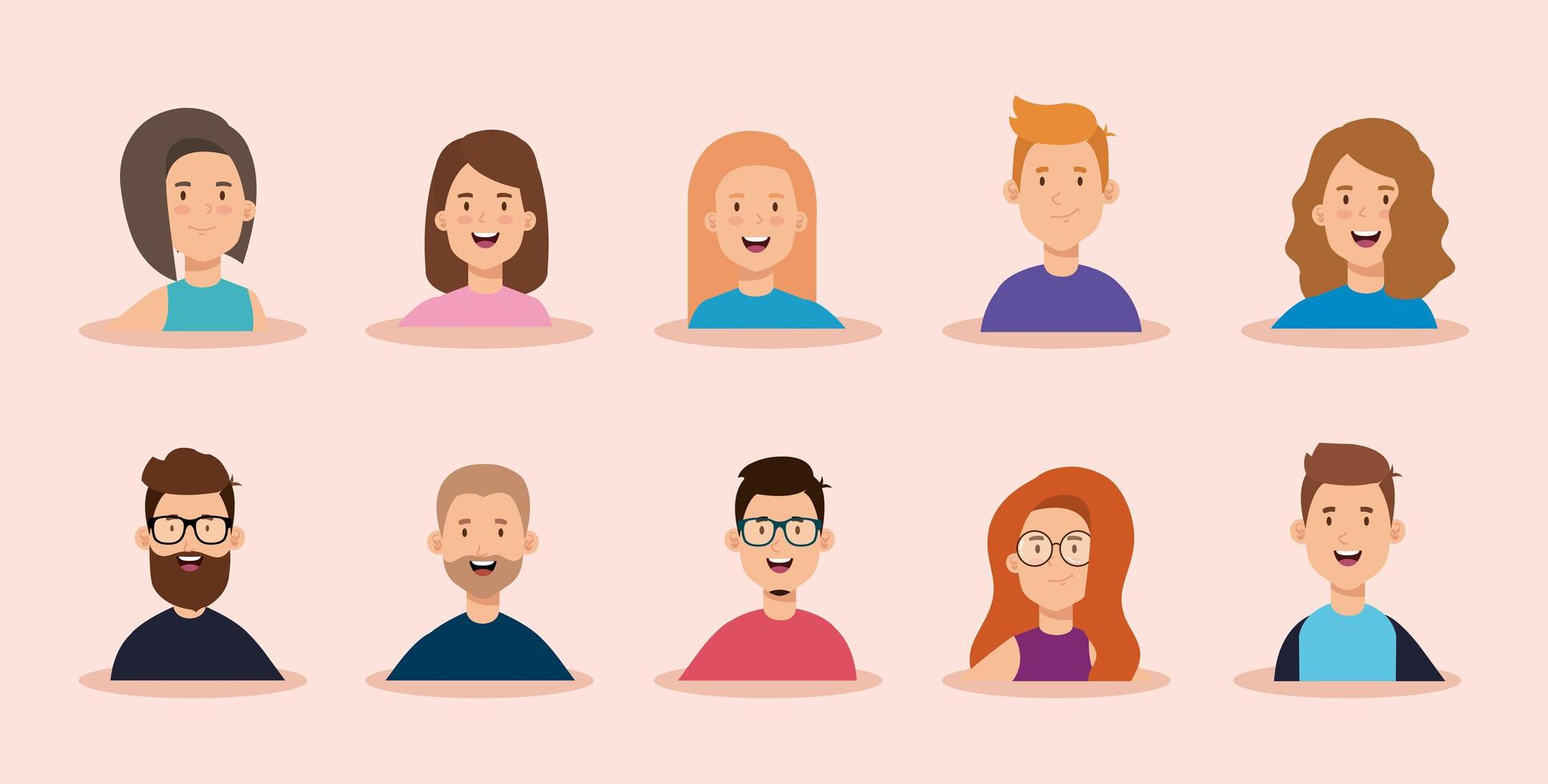 group of young people avatar characters vector