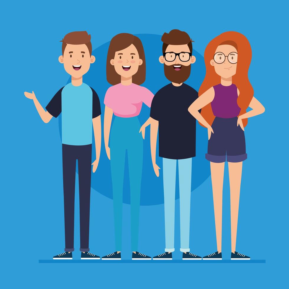 group of young people avatar characters vector